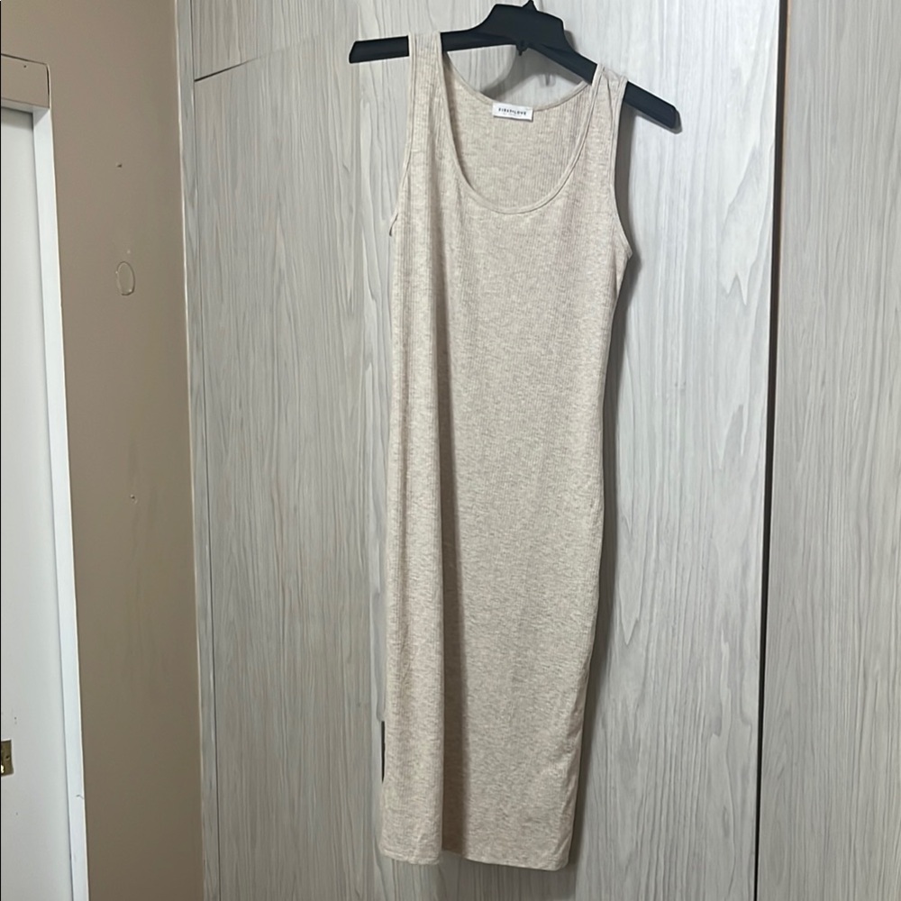 First Love Beige Sleeveless Midi Dress